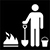 Black background with white silhouettes of a fire and to the right of the fire a person with a shovel